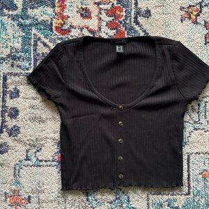 Black cropped ribbed T-shirt